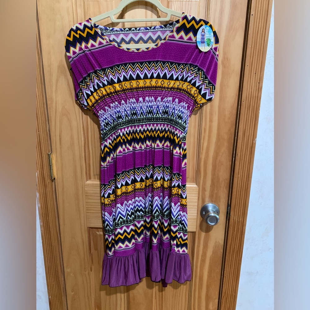 🖤5 for $20- Women's Purple & Colorful Printed Flattering  SunDress, Size M-L NWT